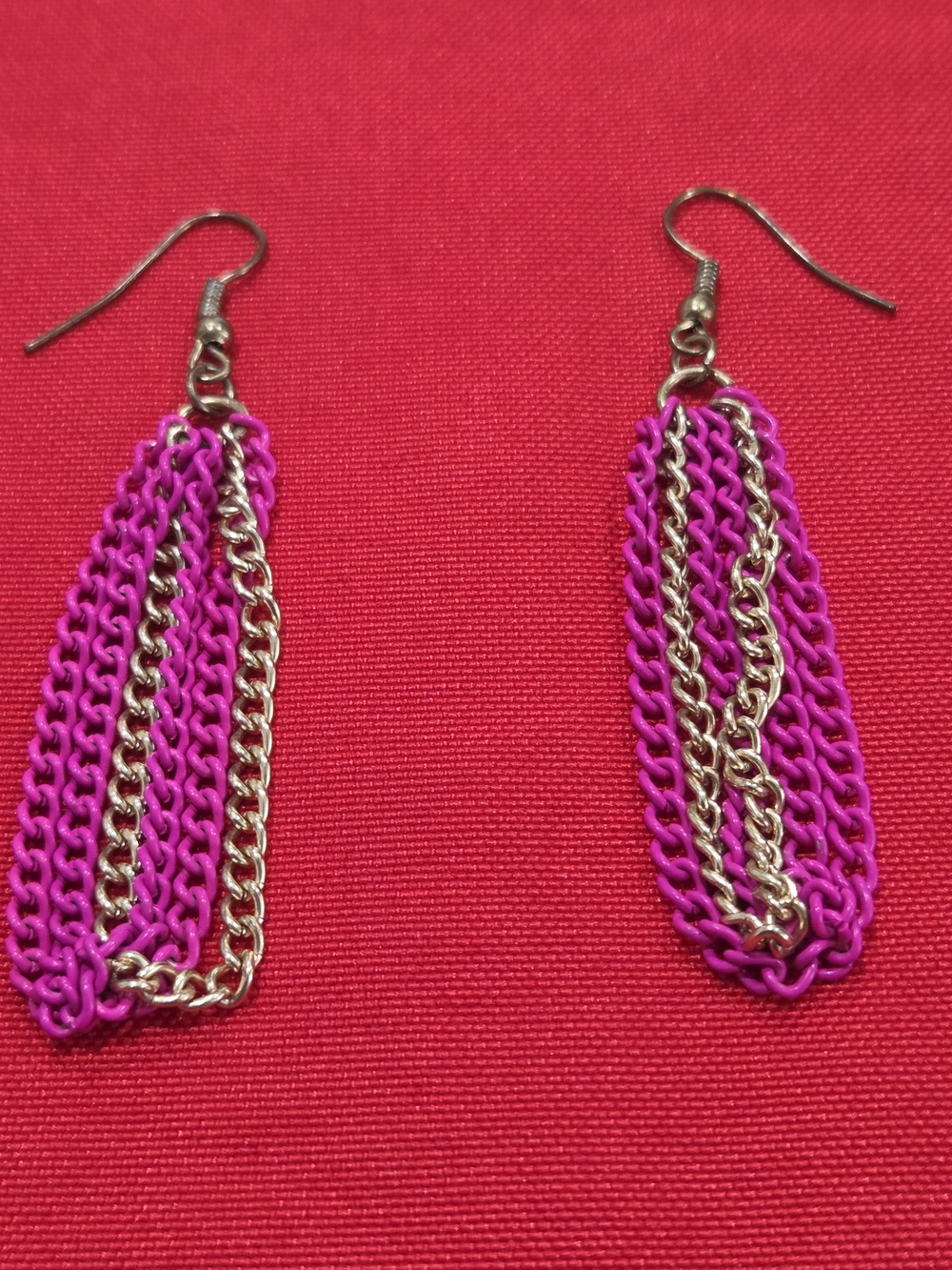 Handcrafted Fuchsia and Gold Chain Drop Earrings - Women Jewelry